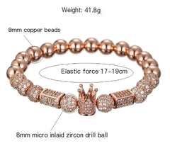 Copper Bead Elastic Bracelet with Zirconia Crown (4 Colors)
