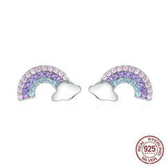 Rainbow S925 Sterling Silver Stud Earrings with Gems