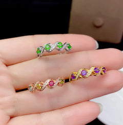 S925 Sterling Silver Colored Gems Ring with Diopside