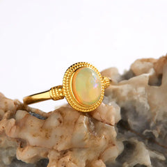S925 Sterling Silver Ring with Natural Opal Gemstone