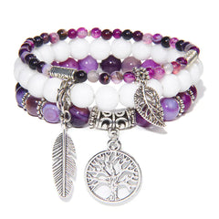 Turquoise Tree of Life Pendant Bracelet with Natural Beads