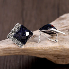 Thai Silver Vintage Jewelry, S925 Blue Sand Earrings