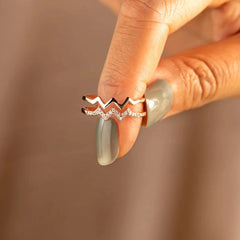Double-layer Heart Wave Line Ring with Diamonds