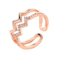 Double-layer Heart Wave Line Ring with Diamonds