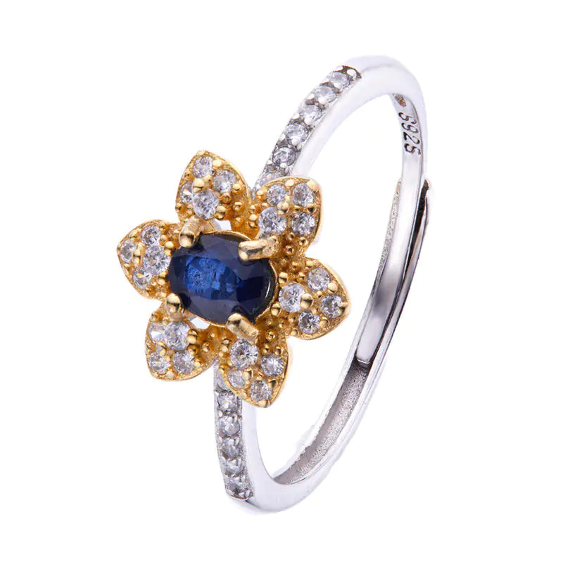 S925 Sterling Silver Ring with Natural Sapphire Gems