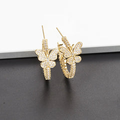 Butterfly C-Shaped Earrings with Zirconia in 925 Silver