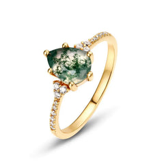 S925 Silver Ring with Green Moss Agate Design