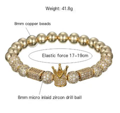 Copper Bead Elastic Bracelet with Zirconia Crown (4 Colors)