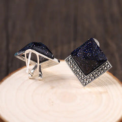 Thai Silver Vintage Jewelry, S925 Blue Sand Earrings