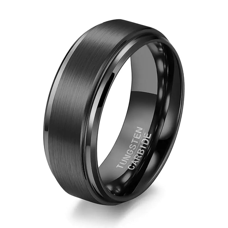 HXNIBATSAR Mens Tungsten Carbide Rings 6mm 8mm Basic Tungsten Wedding Band Rings For Men Brushed Finish Comfort Fit (8mm-Black 9)