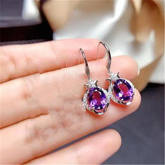 Korean Austrian Purple and Red Diamond Crystal Earrings