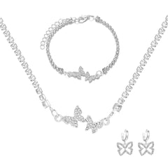High-End Silver Butterfly Jewelry Set with Diamonds