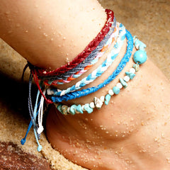 Turquoise Beaded Cotton Rope Anklet for Women