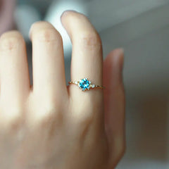 S925 Silver Natural Blue Topaz Zircon Ring for Women