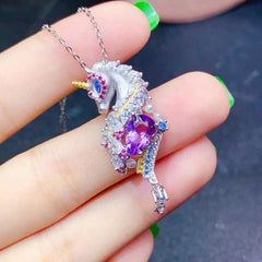 Luxury Swiss Blue Topaz Waterdrop Pendant with Unicorn Amethyst