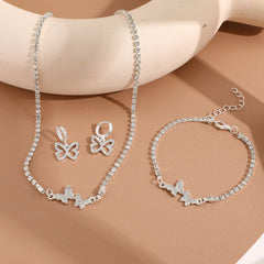 High-End Silver Butterfly Jewelry Set with Diamonds