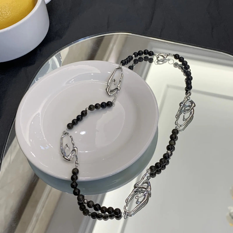 Black Natural Stone Pearl Irregular Clavicle Chain