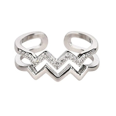Double-layer Heart Wave Line Ring with Diamonds