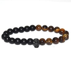 Tiger Eye Stone Bracelet with Skull and Crown Design