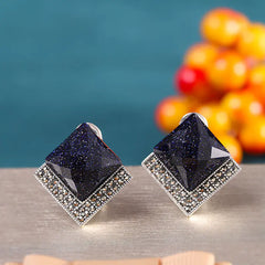 Thai Silver Vintage Jewelry, S925 Blue Sand Earrings