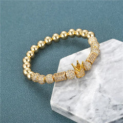 Copper Bead Elastic Bracelet with Zirconia Crown (4 Colors)