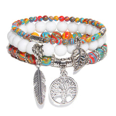 Turquoise Tree of Life Pendant Bracelet with Natural Beads