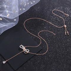 S925 Silver Bow Necklace with Diamond Accents for Women