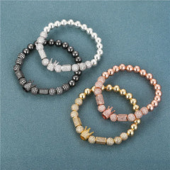 Copper Bead Elastic Bracelet with Zirconia Crown (4 Colors)
