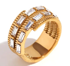 Multi-Layer Bamboo Rectangular Zircon Snake Ring