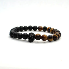 Tiger Eye Stone Bracelet with Skull and Crown Design